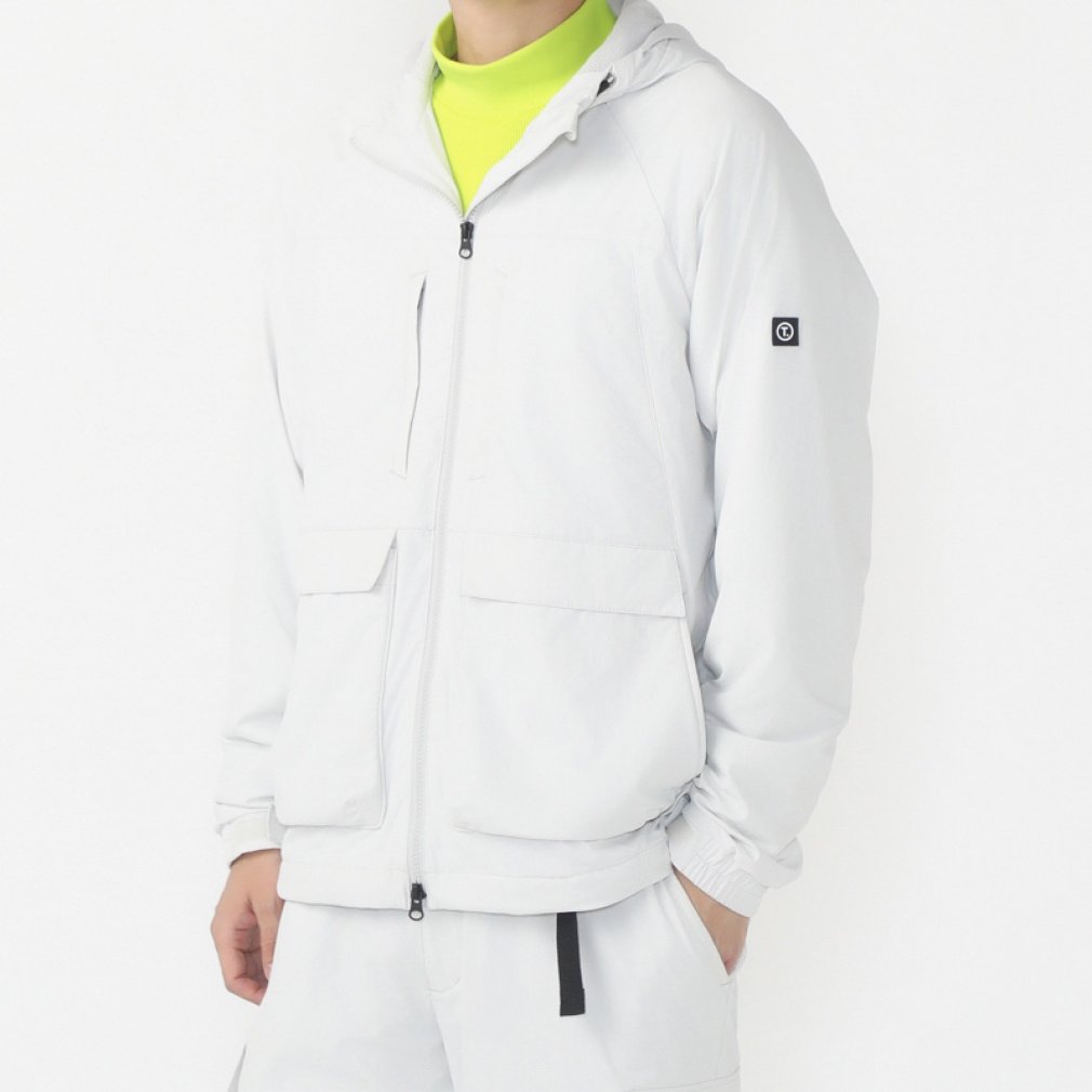 新品   GOLF中綿ジャケット フード付 ホワイトＳ T.防寒ジャケット ストレッチ 撥水 UV Octa(R)cpcp(R) 保温 TR