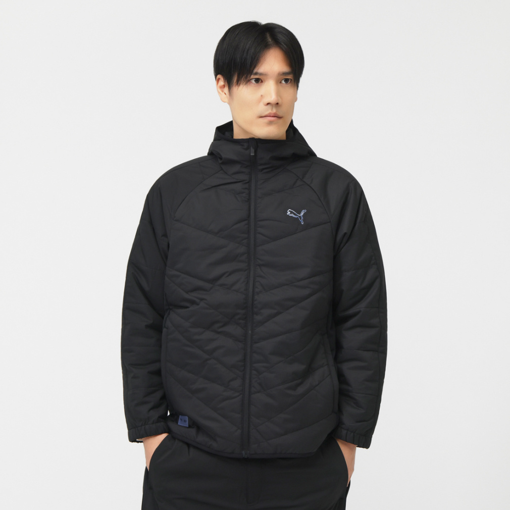 【未使用】プーマPUMA蓄熱 中綿 ジャケット ゴルフウェア Sメンズオレンジ黒 プーマ ゴルフウェア 中綿ジャケット 秋 冬 SMU 中綿フードジャケット