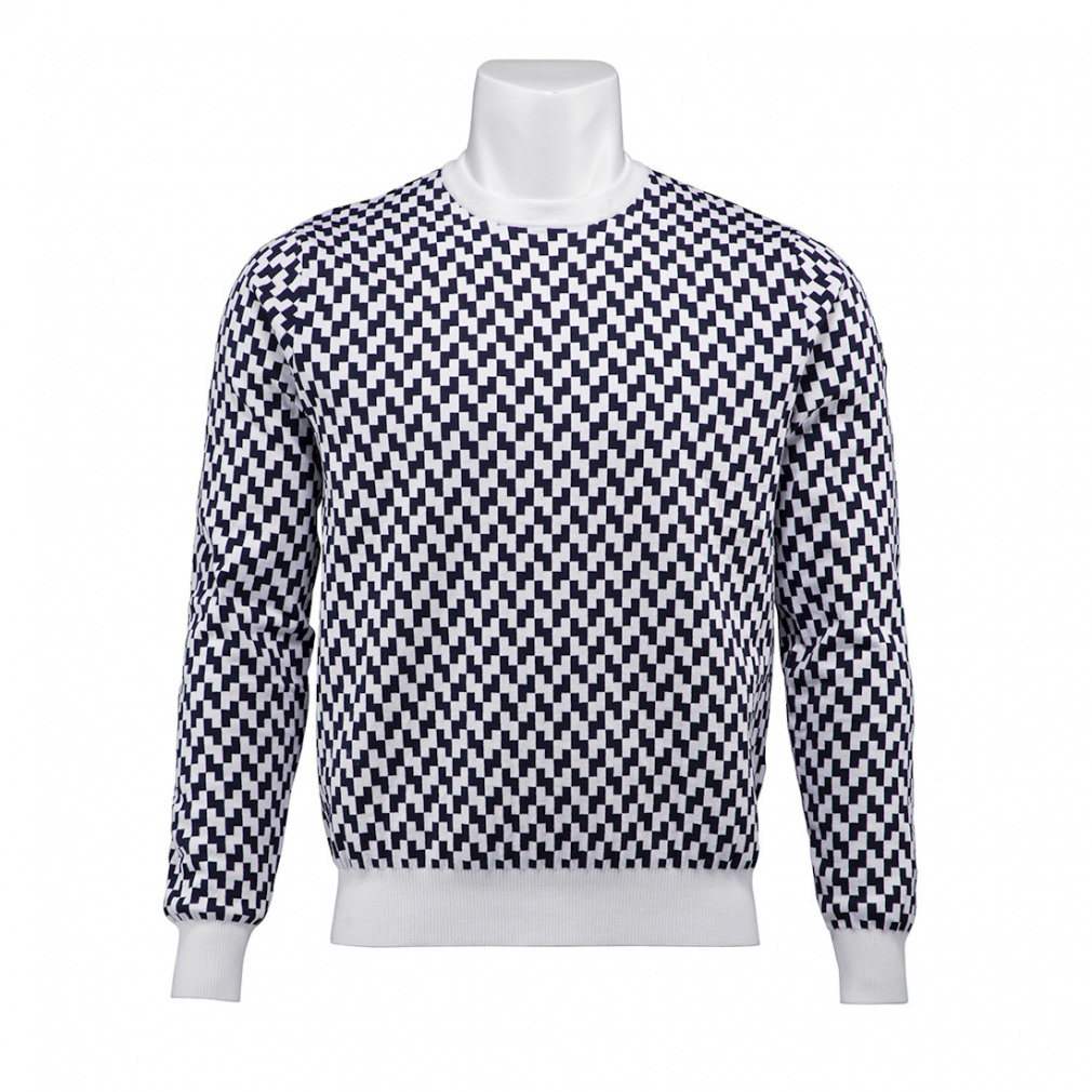 ヘリンボーン クルーネックニット TKPMK131J 6665203259(ホワイト×ネイビー-M)