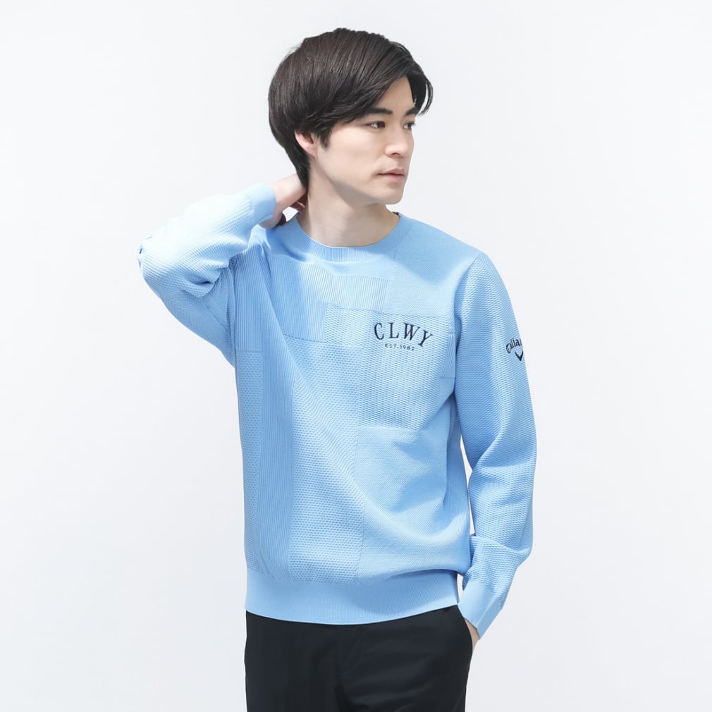 リンクス編みクルーネックニット C26118100(ブルー-M)