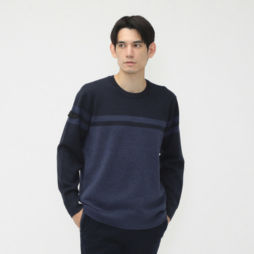 MS MERINO WOOL STRIPE LOGO CREWNECK KNIT BRG243M51