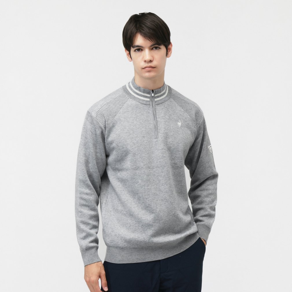 ルコックゴルフ長袖 ハーフジップ カシミア混 ニット ウェア グレー Mサイズ ルコックゴルフ☆長袖 ハーフジップ カシミア混 ニット ウェア グレー