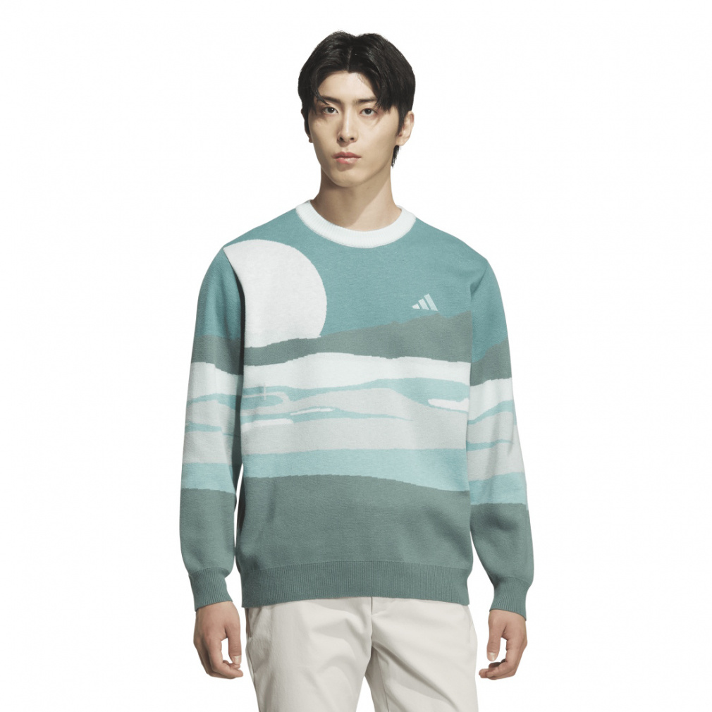 アディダス ゴルフウェア 長袖セーター 秋 冬 グラフィック クルーネックセーター (JVU98) メンズ adidas