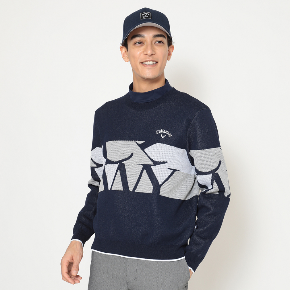 キャロウェイ ゴルフウェア 長袖セーター 秋 冬 ロゴジャカードクルーネックニット (C25218102) メンズ Callaway