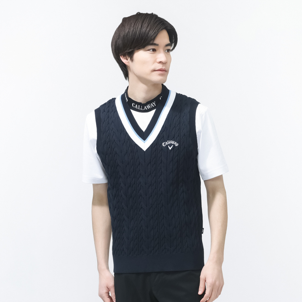 キャロウェイ ゴルフウェア ウインドベスト 春 夏 ミニケーブル編みV