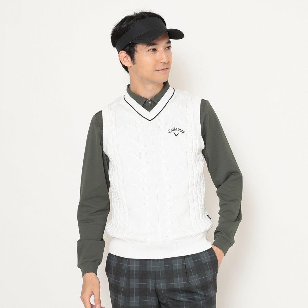 キャロウェイ ゴルフウェア ベスト 秋 冬 Vネックケーブルニットベスト (C25219100) メンズ Callaway