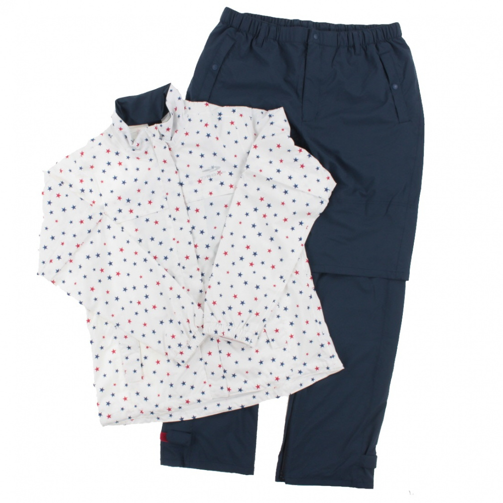 ティゴラ レディース ゴルフ レイン上下セット (TR-1R2170S) 星の小柄をちりばめた女性らしいデザイン ホワイト×ネイビー TIGORA レインウェア