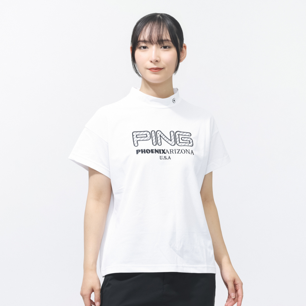 アップリケ半袖ハイネックシャツ 6226167200(ホワイト-S)