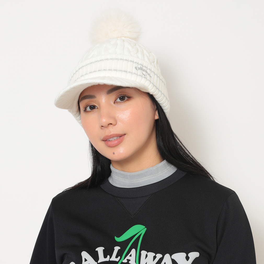 キャロウェイ レディース ゴルフウェア ニット帽子 秋 冬 ツバ付きビーニー (C25291218) Callaway