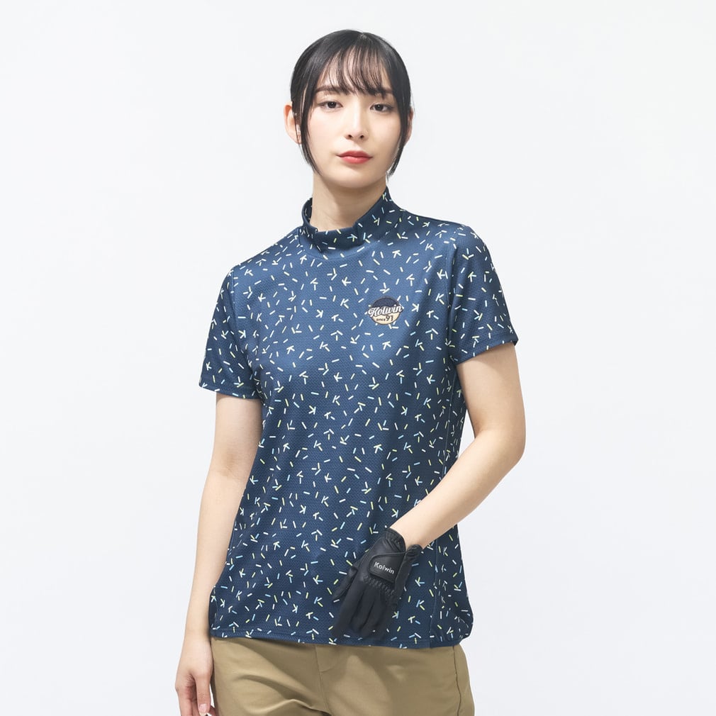 チョコチップ柄モックシャツ KO-1H2006H(ネイビー-M)