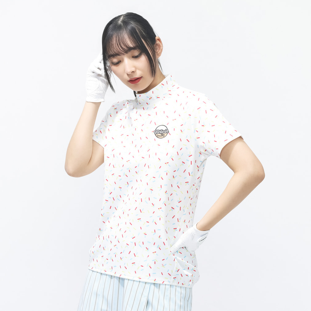 チョコチップ柄モックシャツ KO-1H2006H(ホワイト-M)