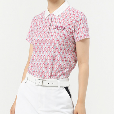 遮熱ヤガスリ柄ポロシャツ(ピンク-XL)