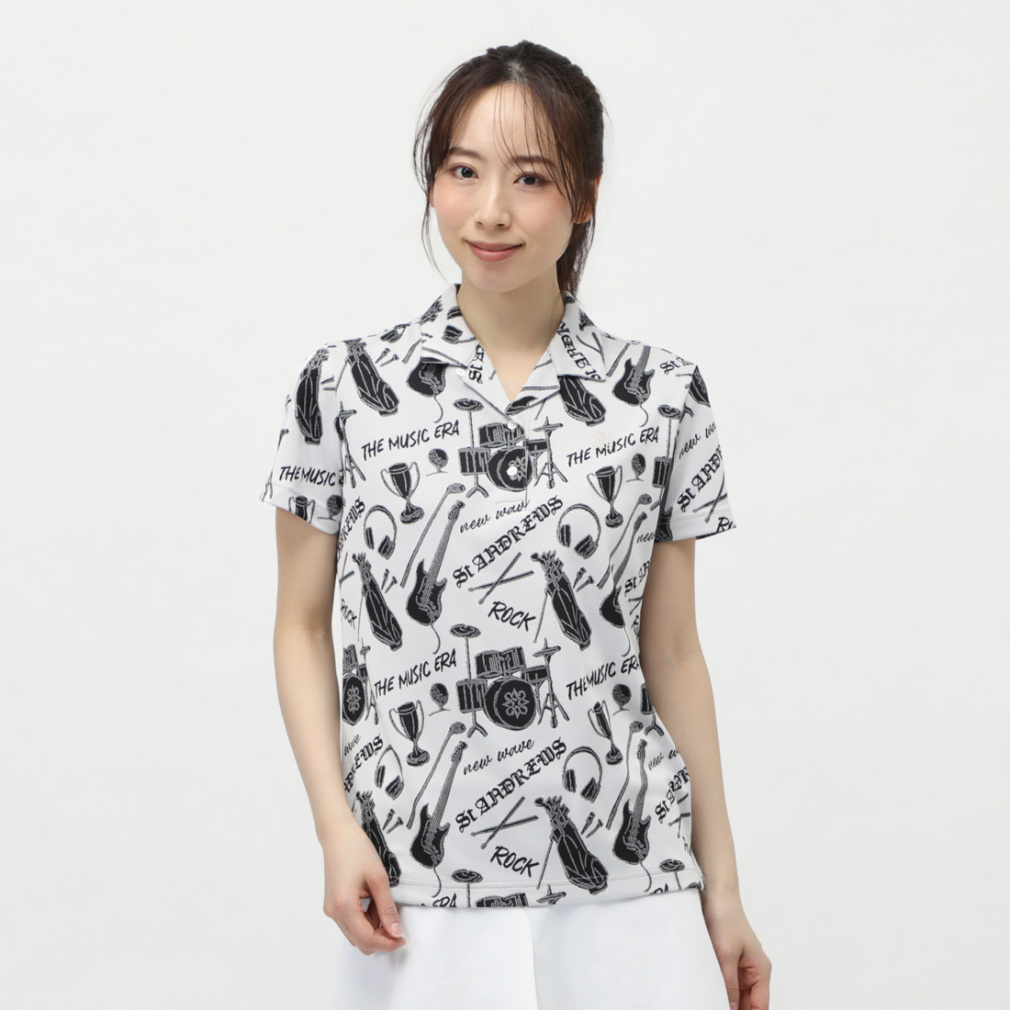 ST ANDREWS ミュージック柄ジャガードポロシャツ (MENS)サイズM ST ANDREWS ミュージック柄ジャガードポロシャツ (MENS)サイズM