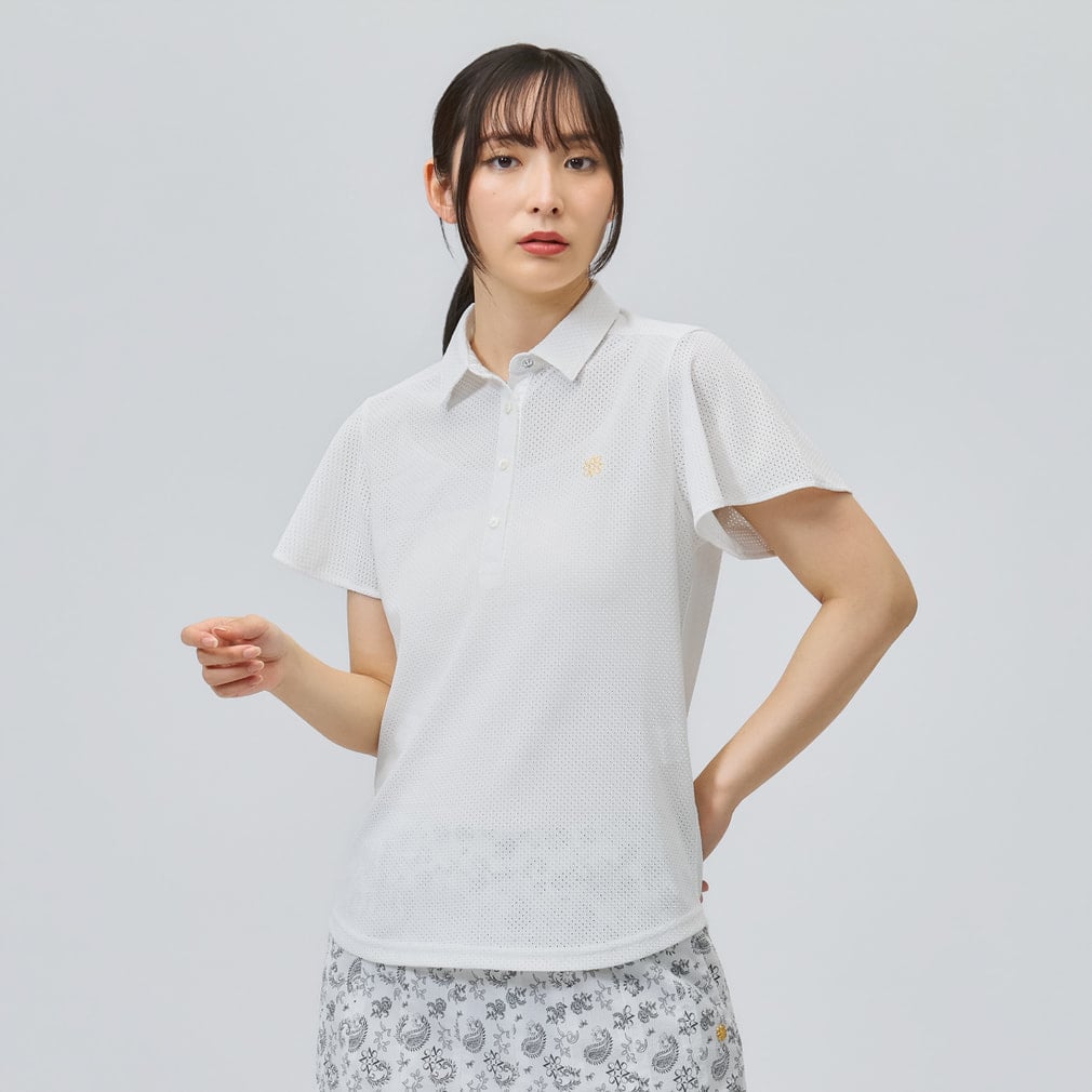 ビッグメッシュ半袖フリルシャツ 0436160502(ホワイト-M)
