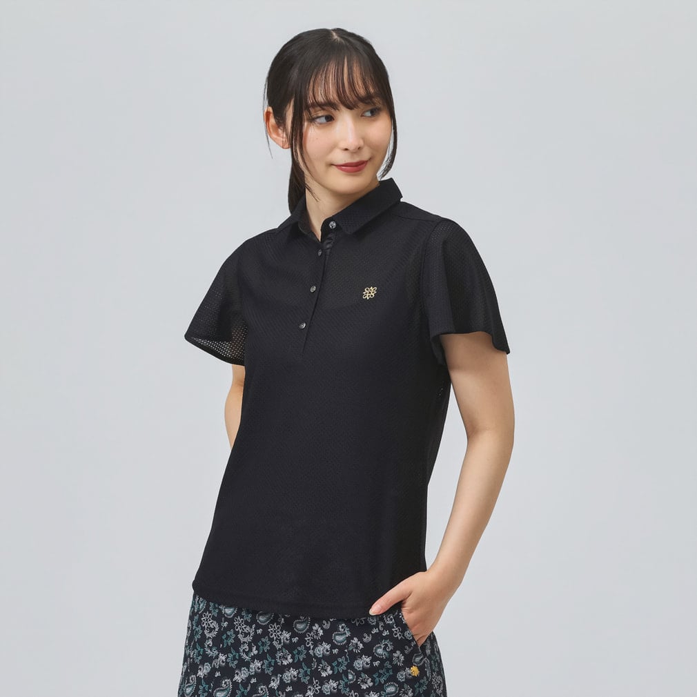 ビッグメッシュ半袖フリルシャツ 0436160502(ブラック-M)
