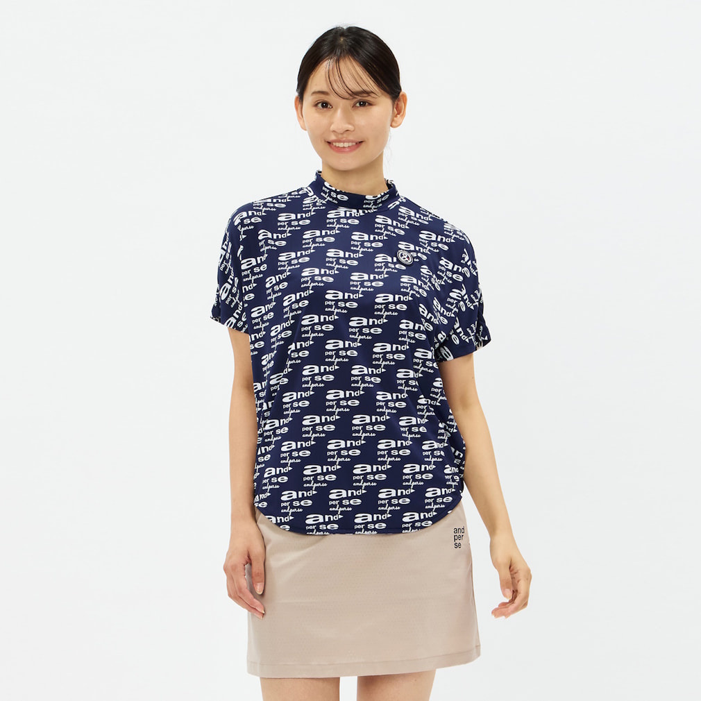 COOL is COOL プリンテッド半袖モックネックシャツ(レディース) AFS9516X6(ブルー-M)