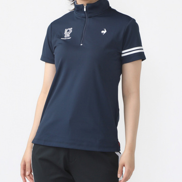 【ストレッチフォーサー】ハーフジップ半袖シャツ QGWXJA02(ネイビー-L)