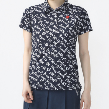 【ストレッチフォーサー】手書きロゴ柄半袖シャツ QGWXJA18(ネイビー-M)