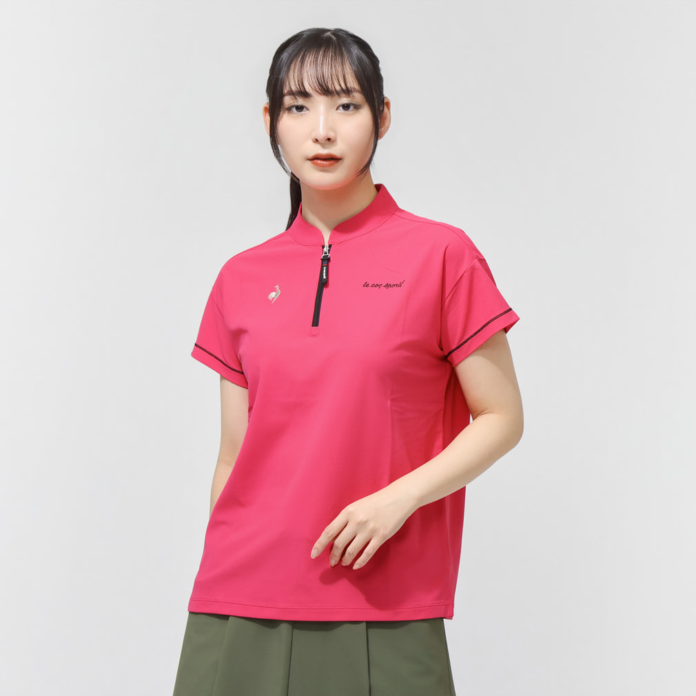 【ワイドシルエット】ハーフジップ半袖シャツ LG6SHS82L(チェリーピンク-M)