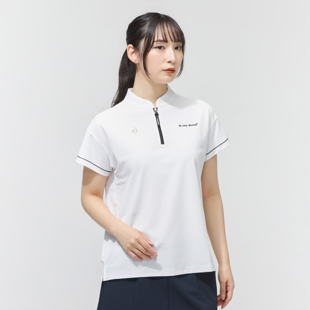 【ワイドシルエット】ハーフジップ半袖シャツ LG6SHS82L(ホワイト-S)