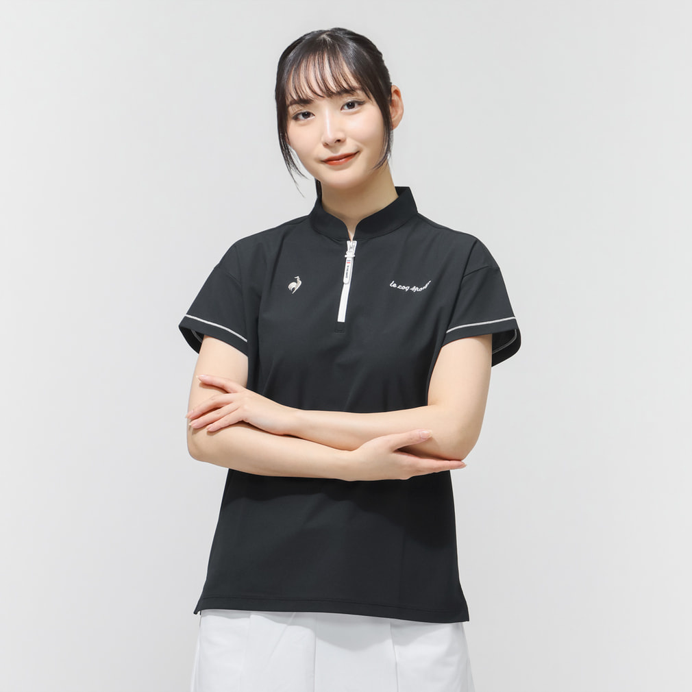 【ワイドシルエット】ハーフジップ半袖シャツ LG6SHS82L(ブラック-S)