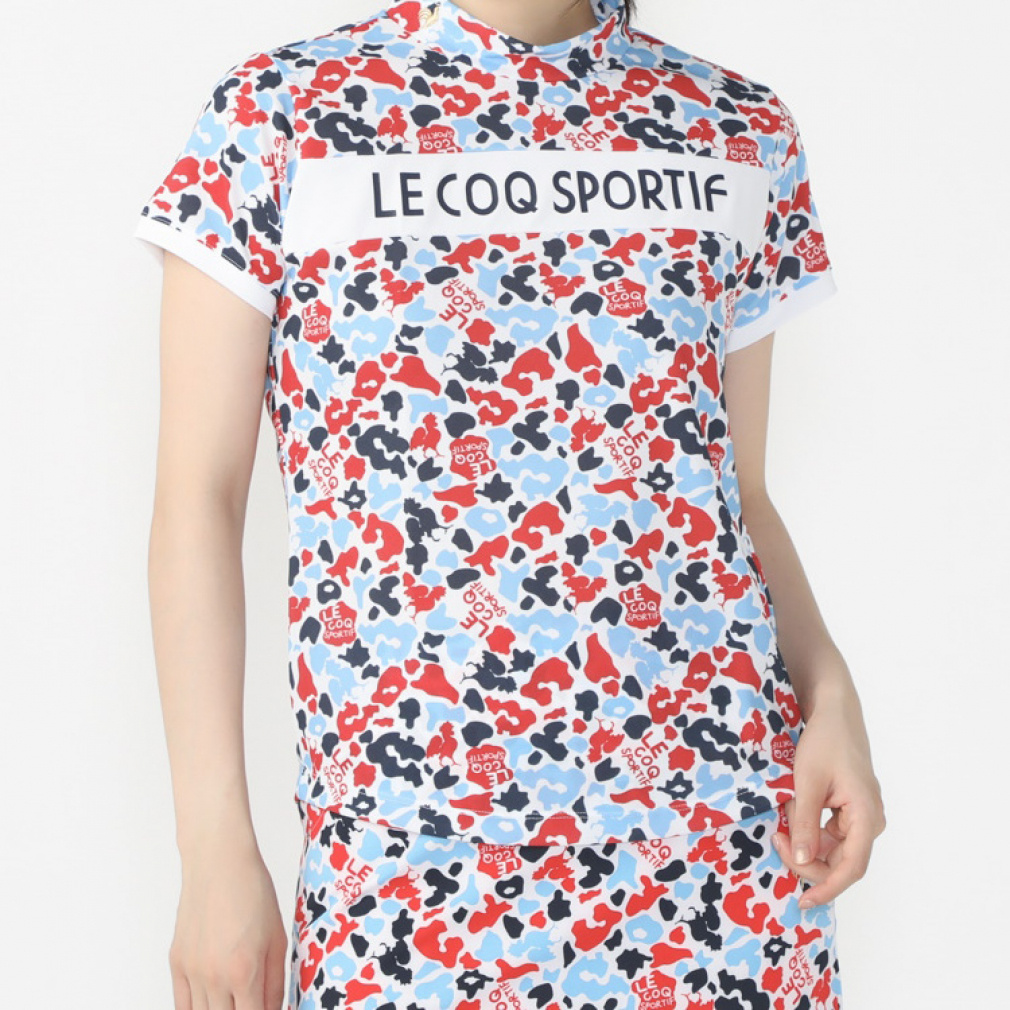 ルコックスポルティフ ゴルフ レディース ゴルフウェア 半袖シャツ 春 夏 ニワトリアート総柄モックネックシャツ (QGWXJA15) le coq sportif GOLF