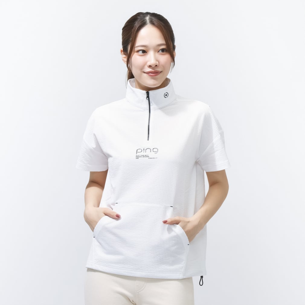 PEサッカー半袖ハーフジップシャツ 6226167500(ホワイト-S)