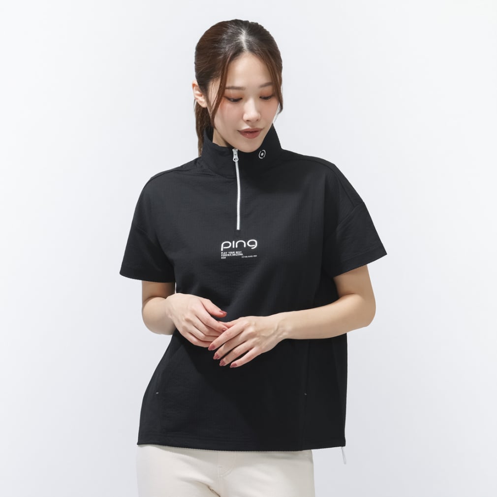 PEサッカー半袖ハーフジップシャツ 6226167500(ブラック-S)