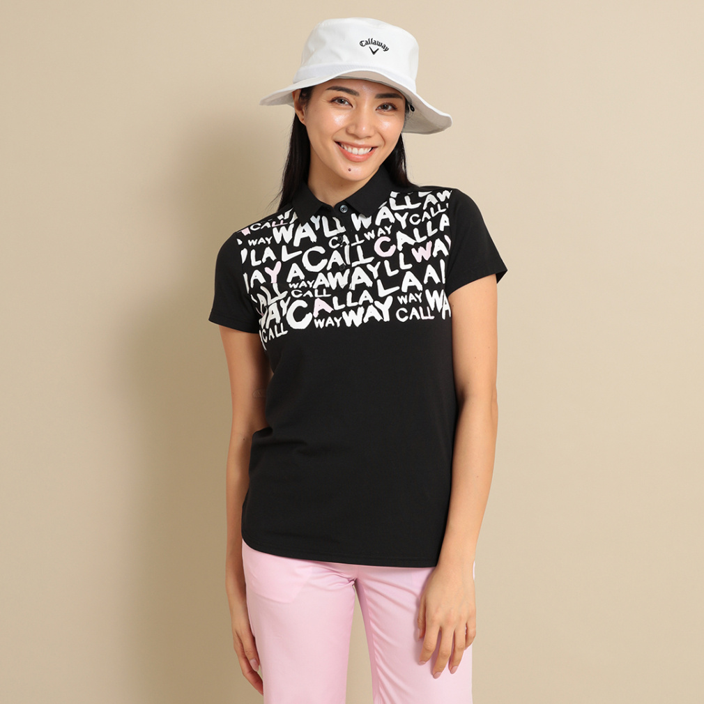 キャロウェイ レディース ゴルフウェア 半袖シャツ 春 夏 ストレッチ天竺ロゴプリントシャツ (C24134214) Callaway