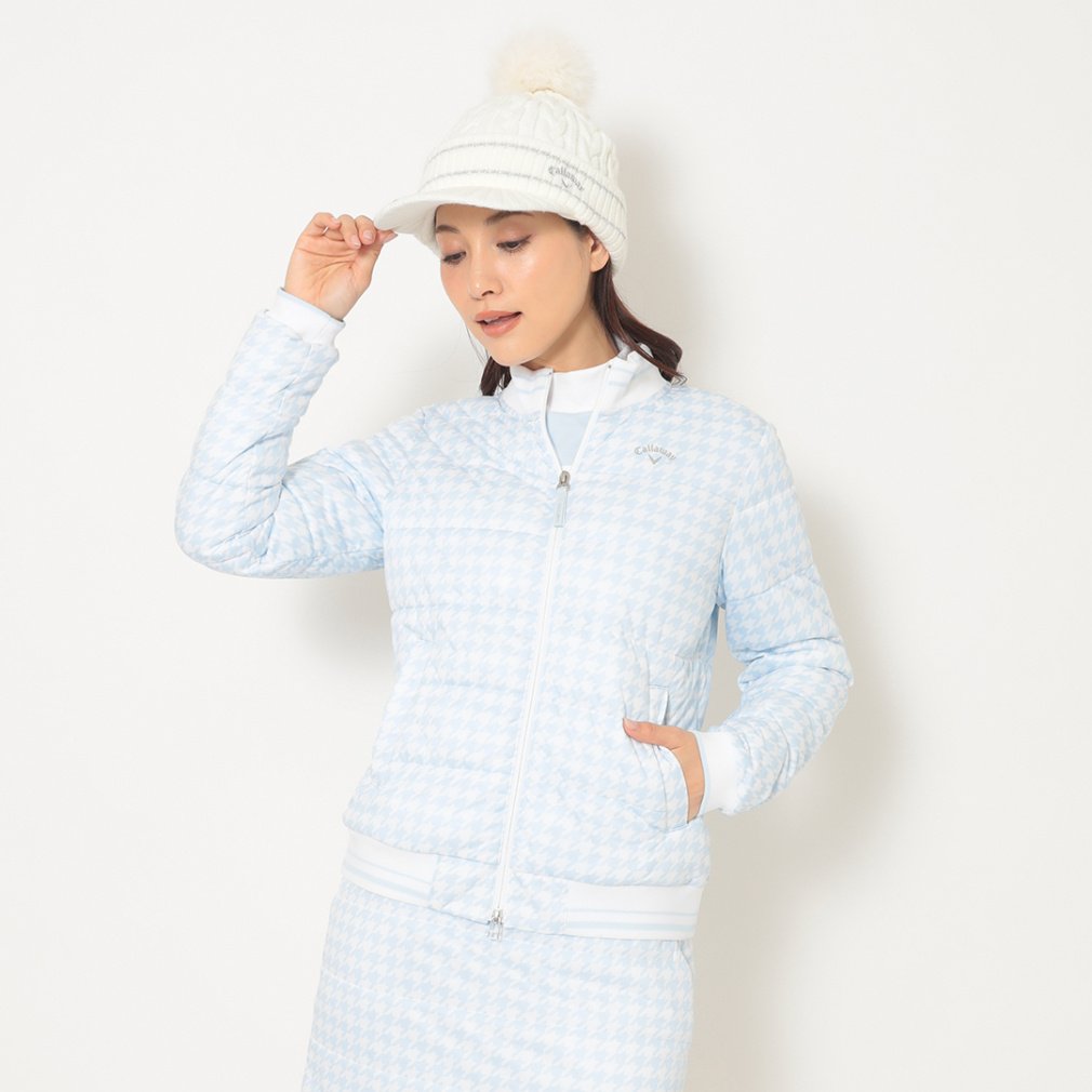 キャロウェイ レディース ゴルフウェア 中綿ジャケット 秋 冬 スターストレッチ千鳥プリント中綿ブルゾン (C25215203) Callaway