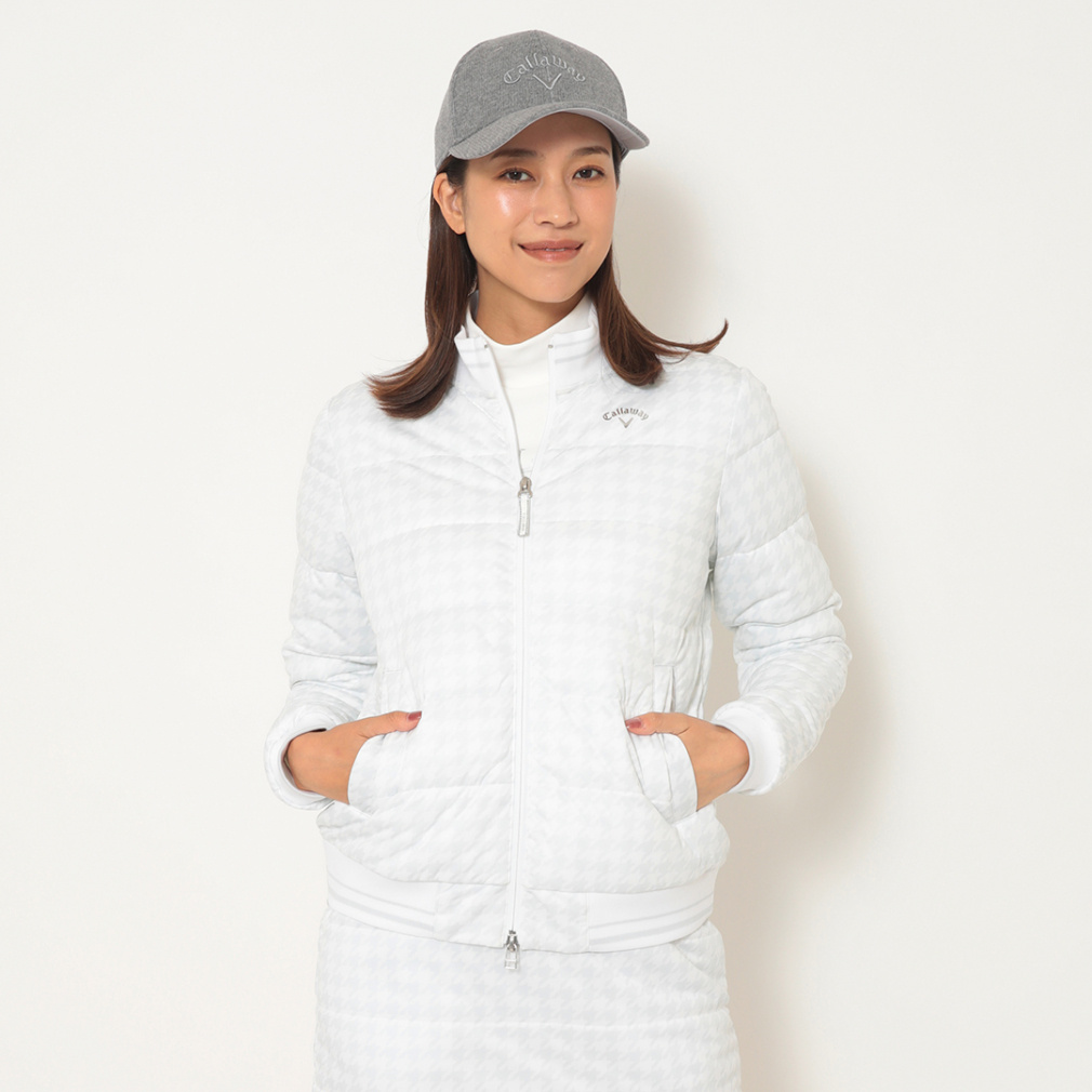 キャロウェイ レディース ゴルフウェア 中綿ジャケット 秋 冬 スターストレッチ千鳥プリント中綿ブルゾン (C25215203) Callaway