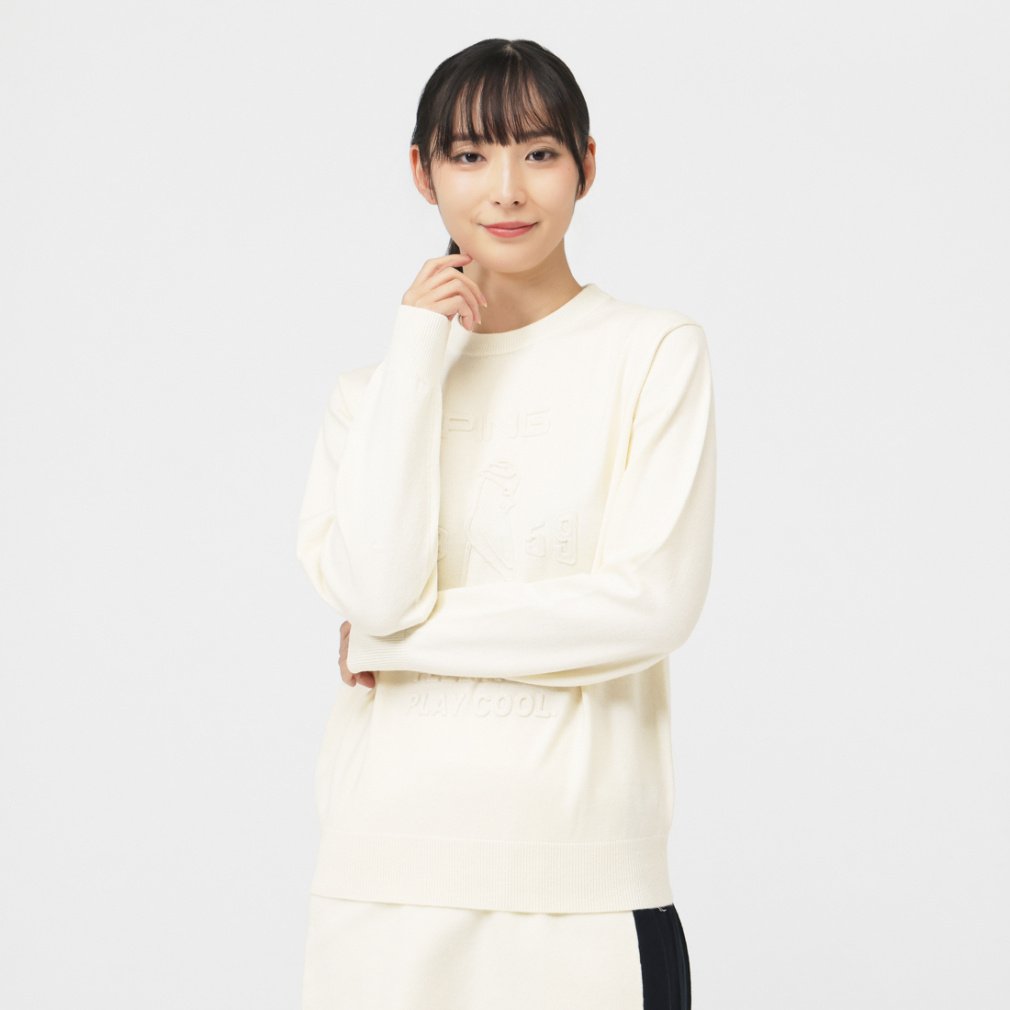 ピン レディース ゴルフウェア 長袖セーター 秋 冬 ウールライククルー