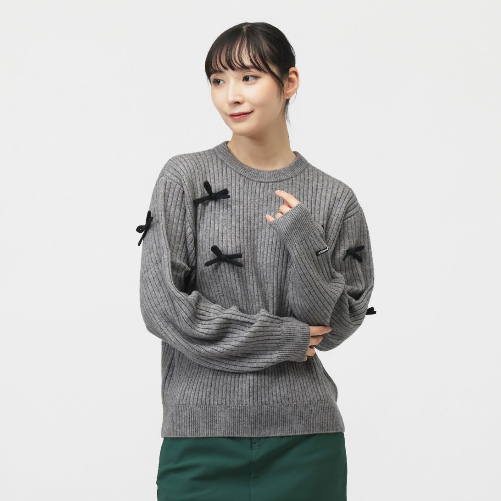 ジャック バニー レディース ゴルフウェア 長袖セーター 秋 冬 7G2PLY 袋編みリボン付き クルーネックニット (2635270042) Jack Bunny!! ジャックバニー