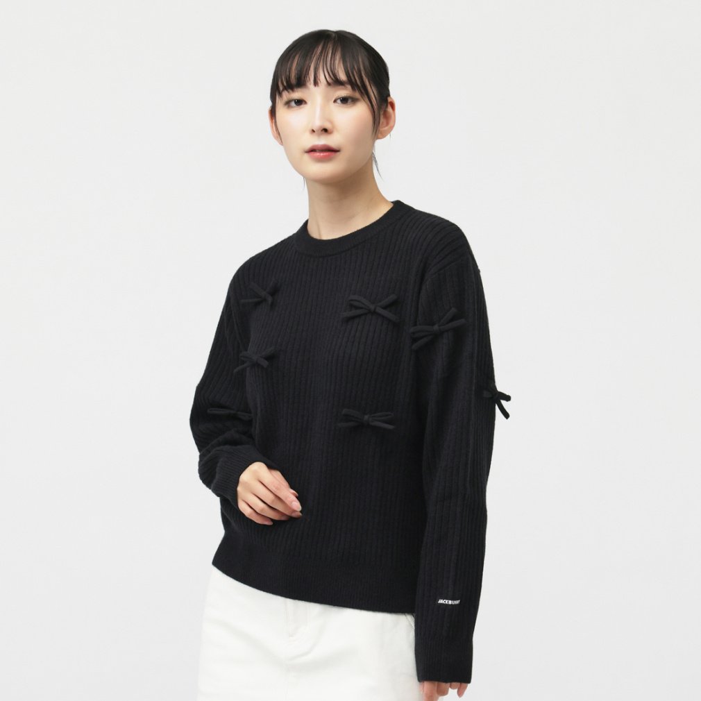 ジャック バニー レディース ゴルフウェア 長袖セーター 秋 冬 7G2PLY 袋編みリボン付き クルーネックニット (2635270042) Jack Bunny!! ジャックバニー