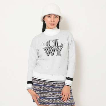 クルーネック長袖ラインストーン付きニット C25218201