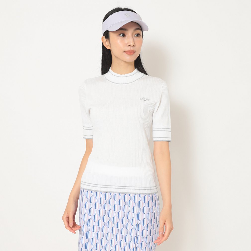 キャロウェイ レディース ゴルフウェア 半袖セーター 秋 冬 ハイツイストコットン半袖モックネックセーター (C25219201) Callaway