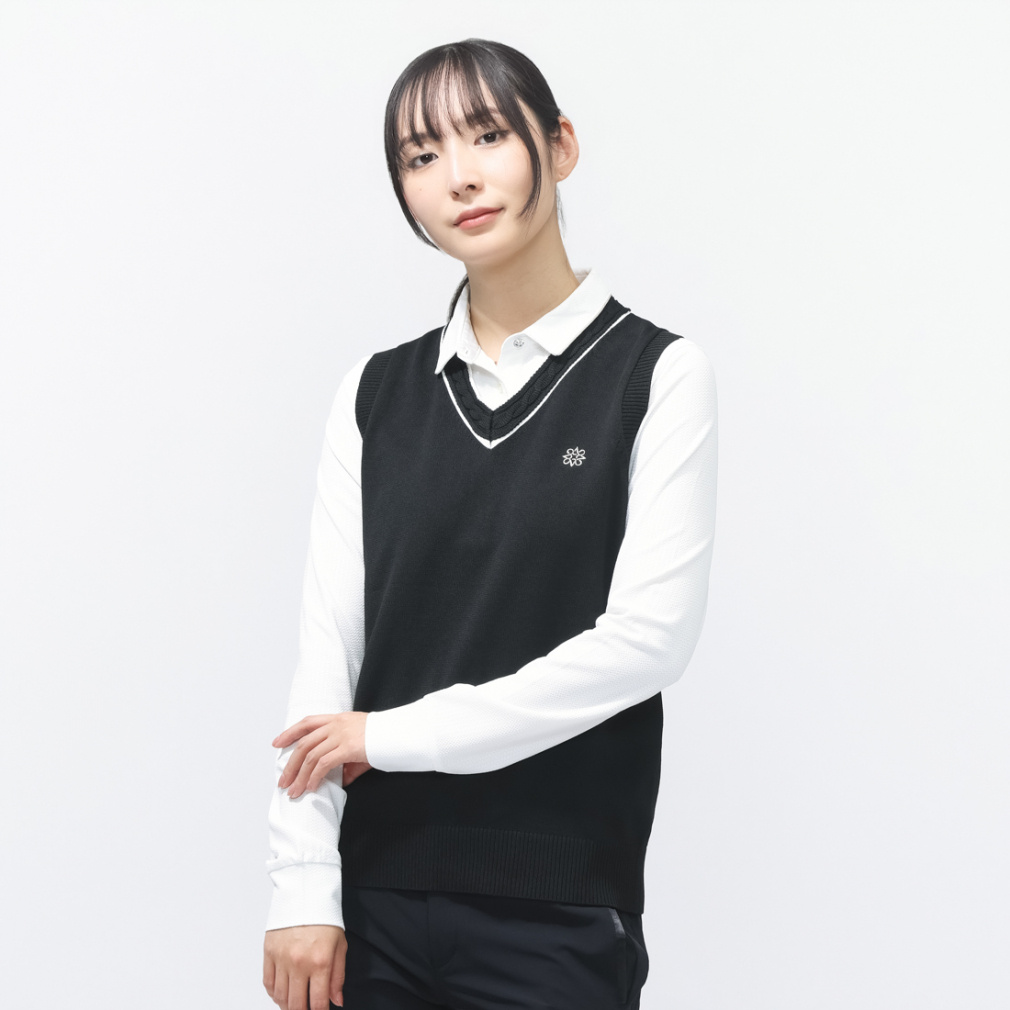 12G天竺ニットベスト 0436173252(ブラック-M)