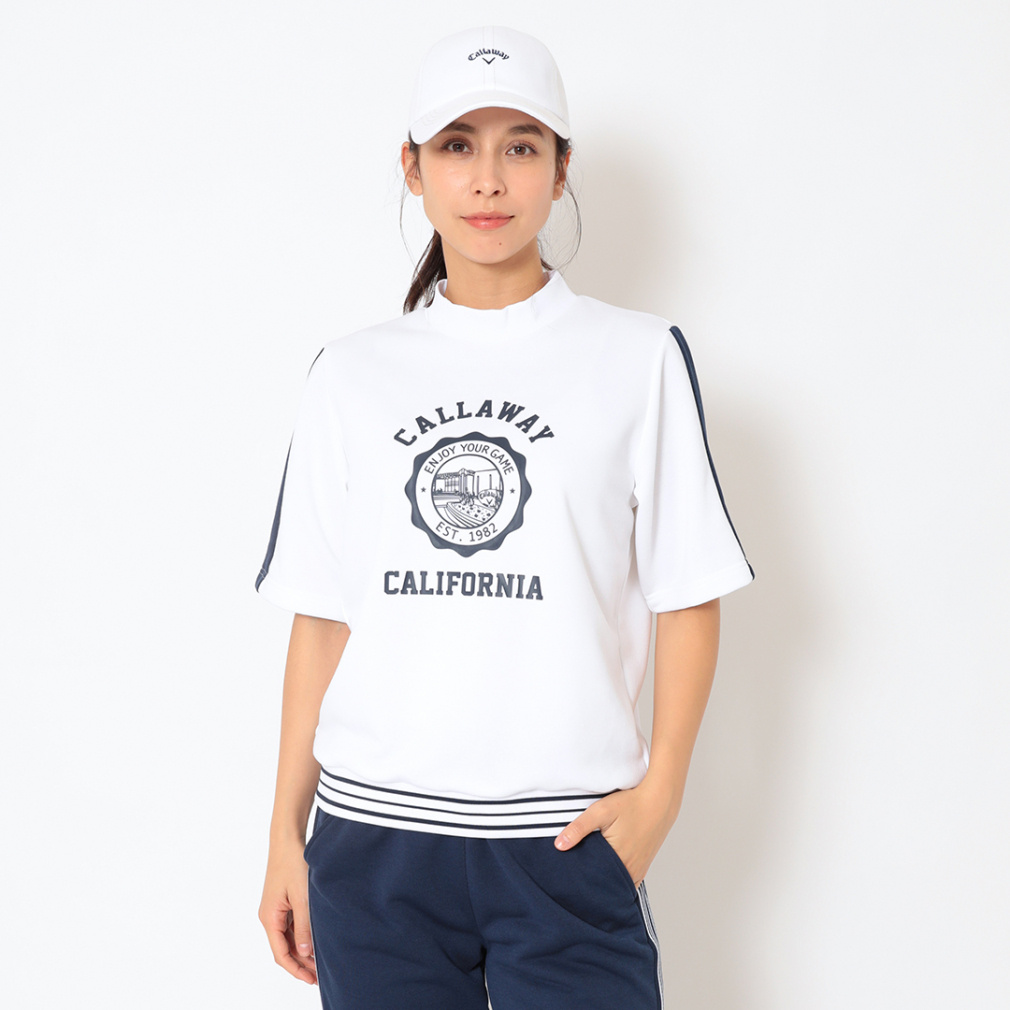 裏毛スウェット半袖ハイネックプルオーバー C26117204(ホワイト-M)