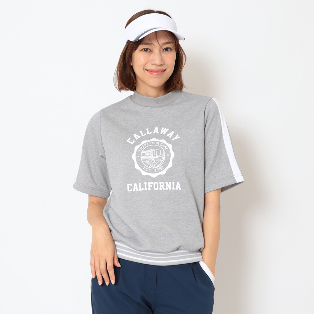 裏毛スウェット半袖ハイネックプルオーバー C26117204(グレー-M)