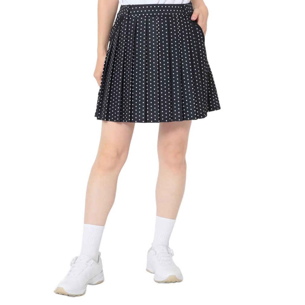 かざあなメッシュドットプリントプリーツスカート C26128210(ブラック-M)