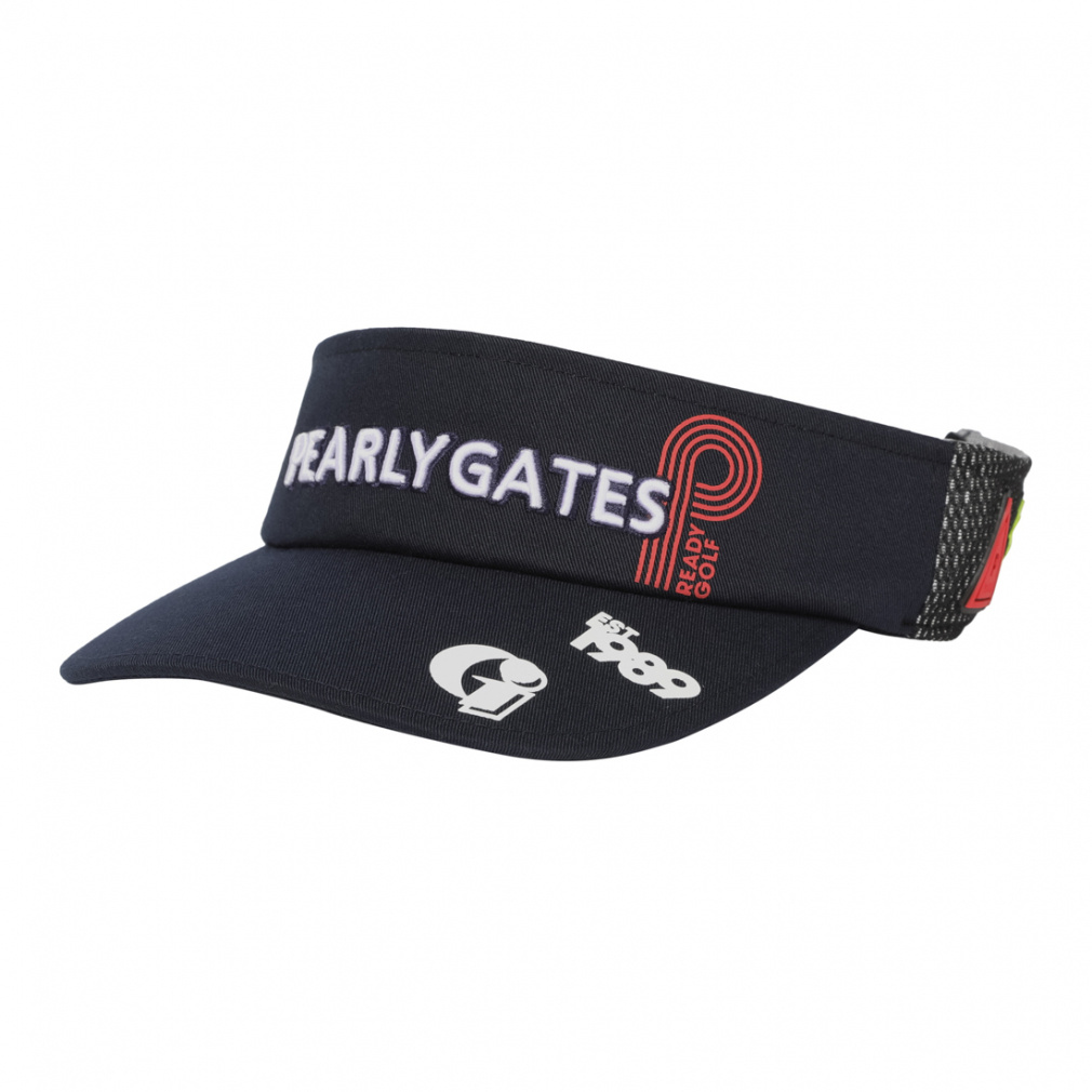 ★新品正規品/パーリーゲイツロゴ刺繍 モヤモヤ柄バイザー （UNISEX） 中古 パーリーゲイツ PEARLY GATES サンバイザー ネイビー