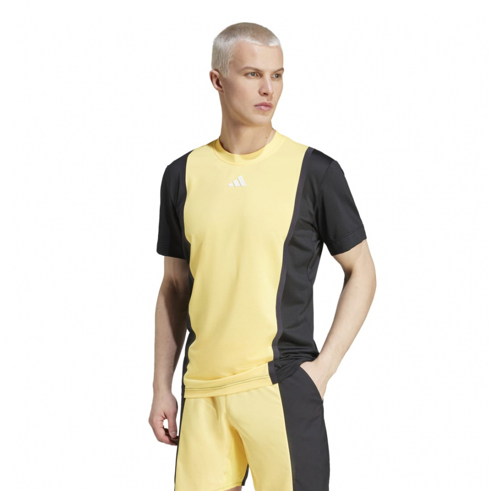 アディダス メンズ テニス HEAT. RDY プロ フリーリフト 3D リブ半袖Tシャツ IKL88 IS8972 : オレンジイエロー×ブラック adidas
