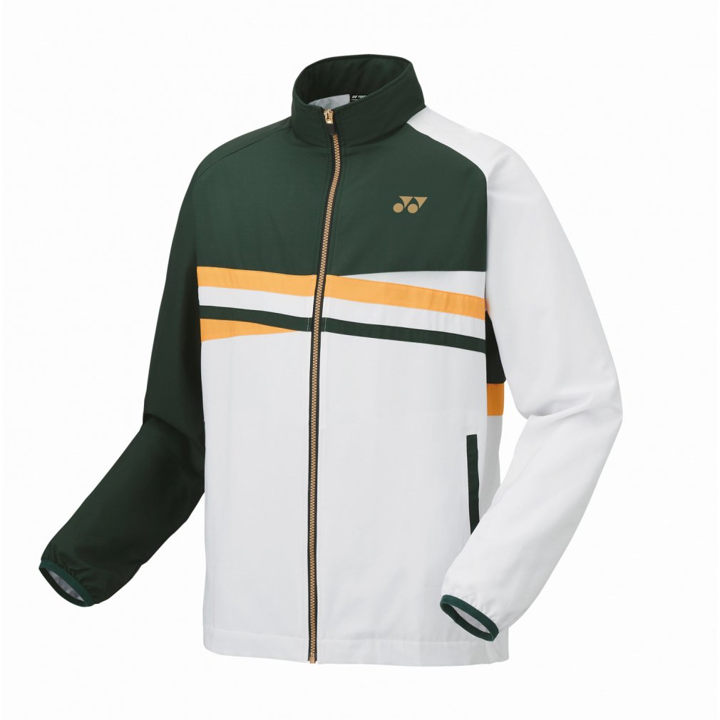 YONEX フルジップ ウォームアップジャケット ホワイト/グリーン ヨネックス メンズ レディス テニス ウインドブレーカー ユニ裏地付