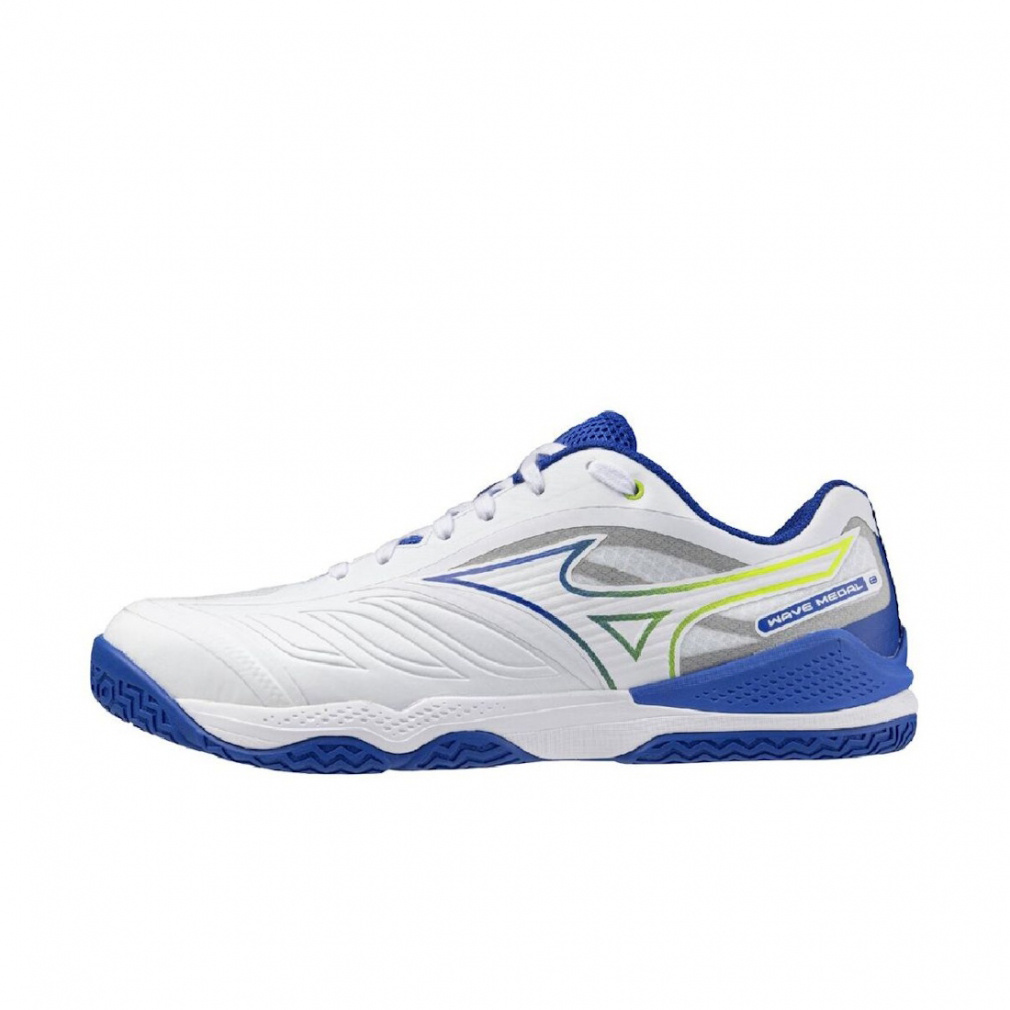 ミズノ ウエーブメダル8 WIDE 81GA258306 メンズ レディス 卓球 シューズ 3E : ホワイト×ブルー MIZUNO