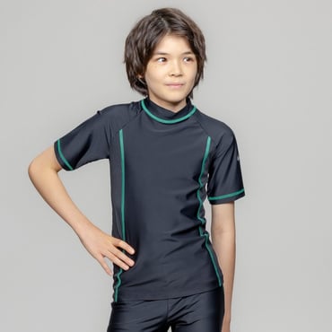 SS26 ボーイズ半袖ラッシュガード(グリーン×ブラック-140cm)