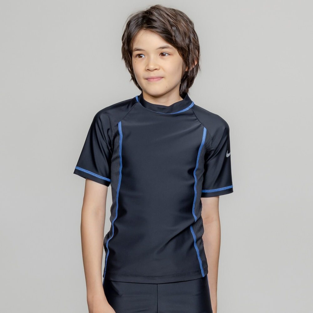 SS26 ボーイズ半袖ラッシュガード(ブルー×ブラック-130cm)