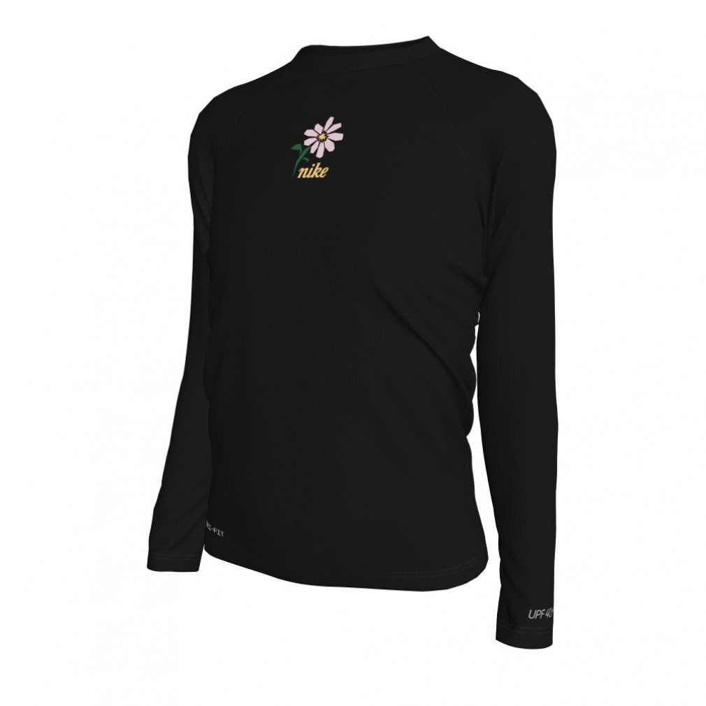 ガールズエッセンシャルフラワープリント長袖ハイドロガード(ブラック-130cm)