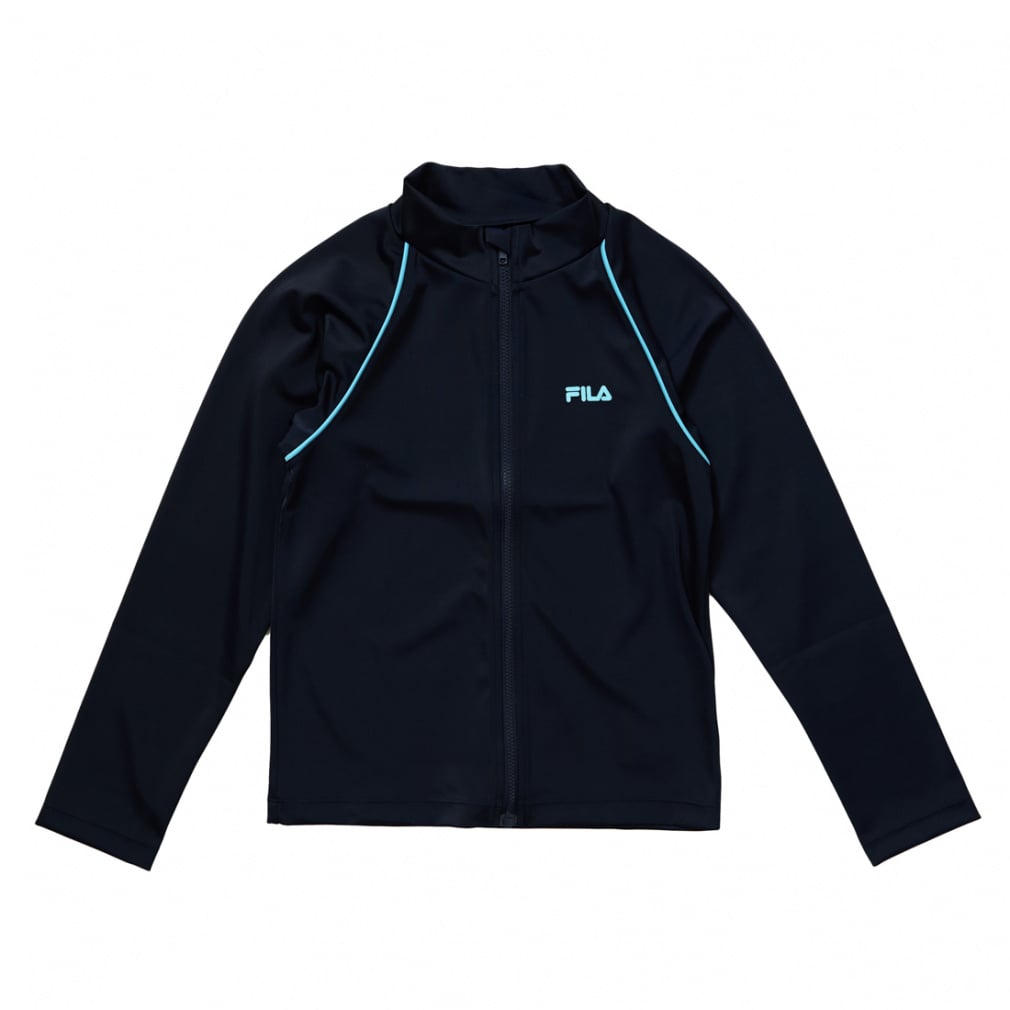 無地長袖ラッシュガード(ネイビー×サックスブルー-180cm)