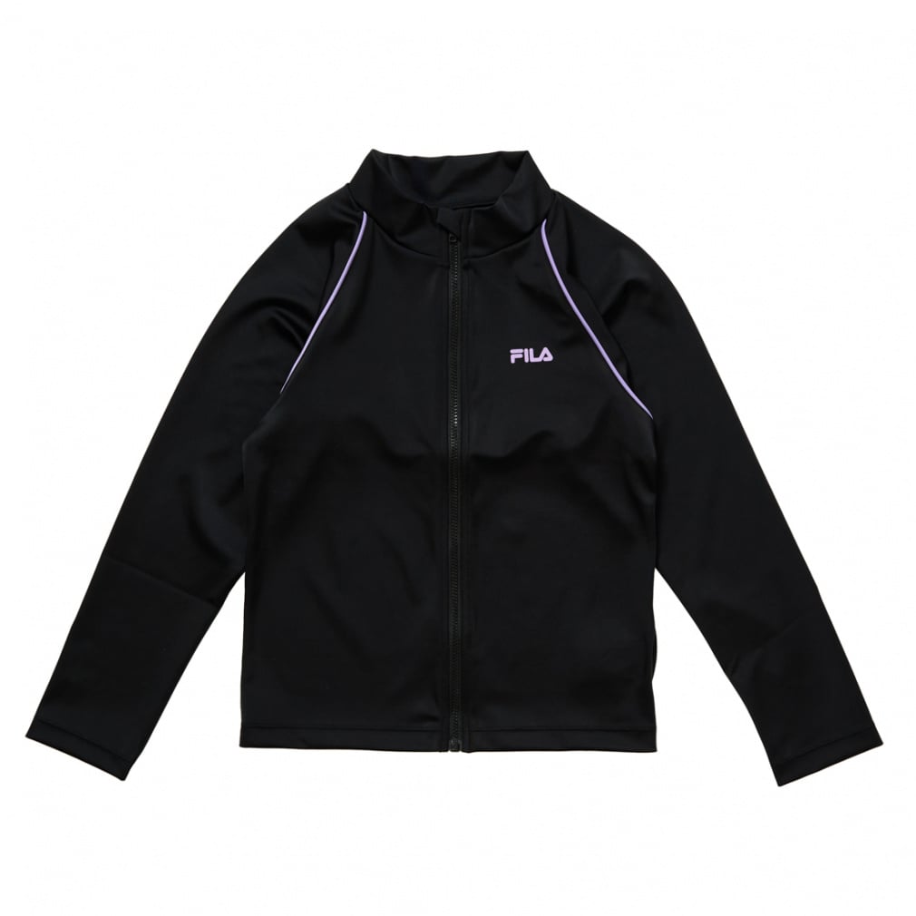 無地長袖ラッシュガード(ブラック×パープル-180cm)