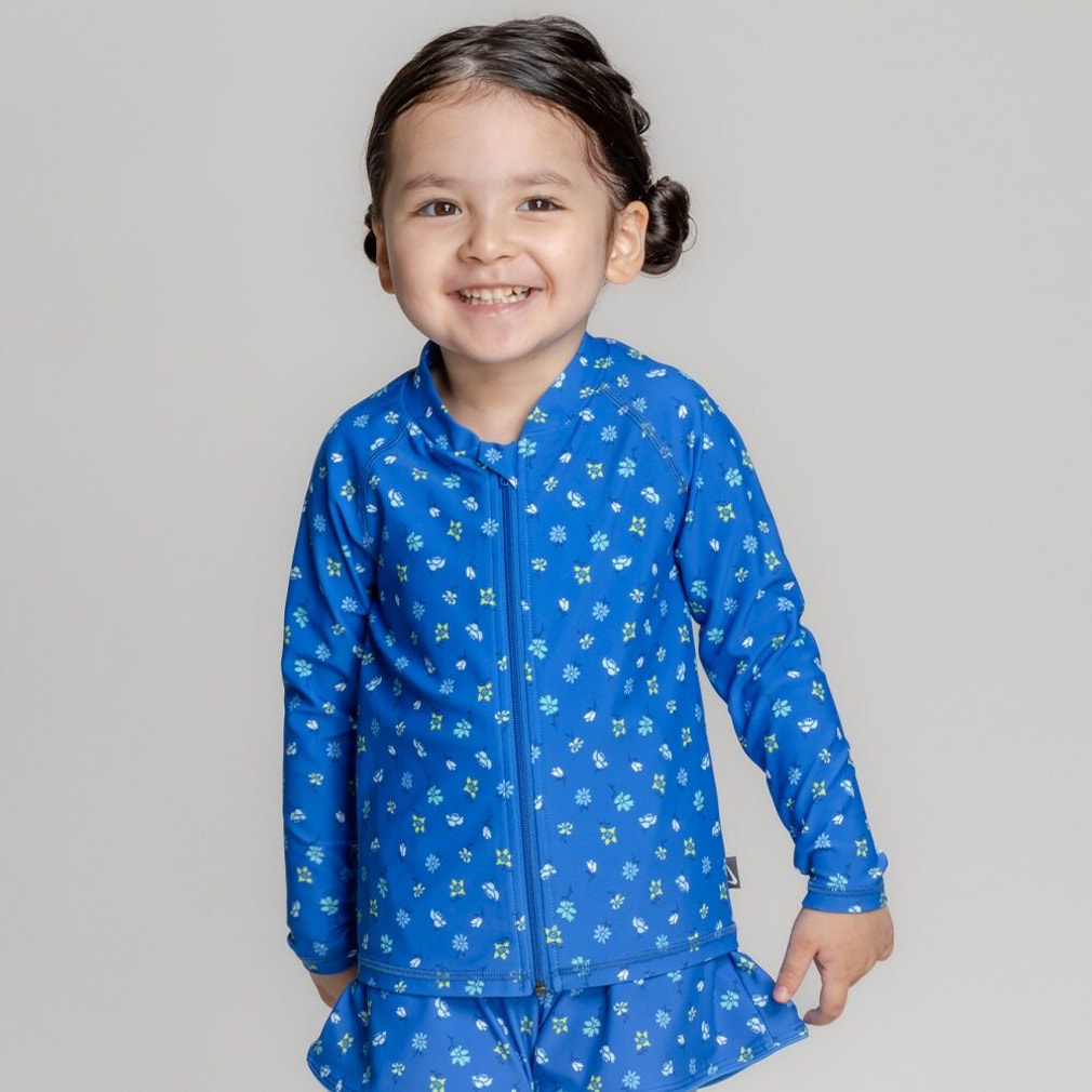 SS26 トドラーガールズジップ付きラッシュガード(ブルー-90cm)